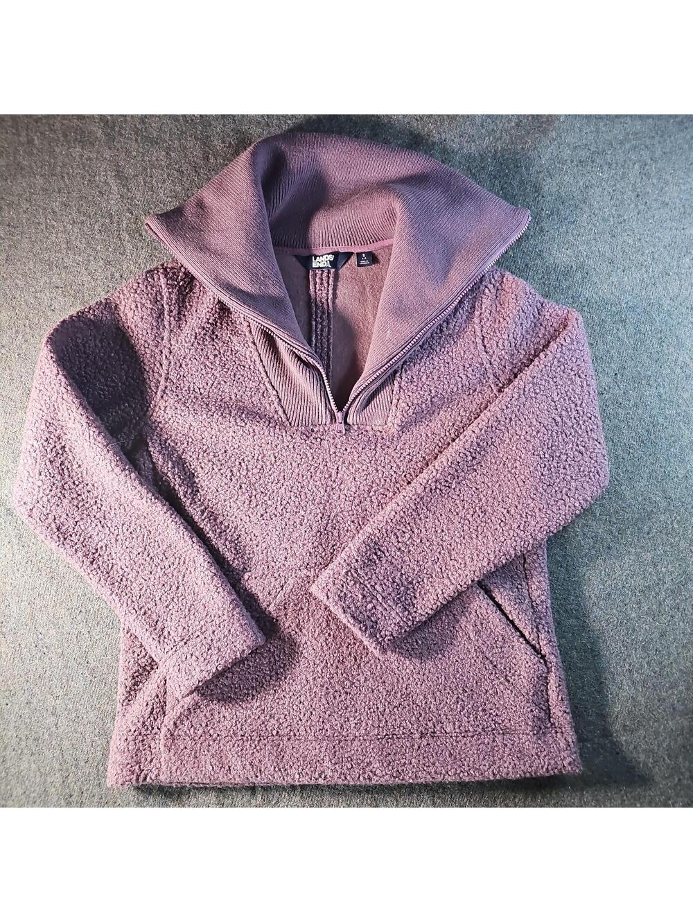 Lands End Sherpa 1/4 Zip Shawl Neck Sweater S Purple
